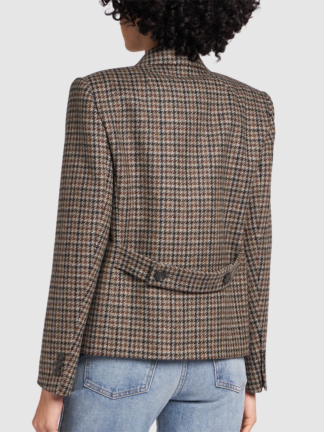 Shop Weekend Max Mara Nausica Wool Blend Houndstooth Blazer In Green/brown