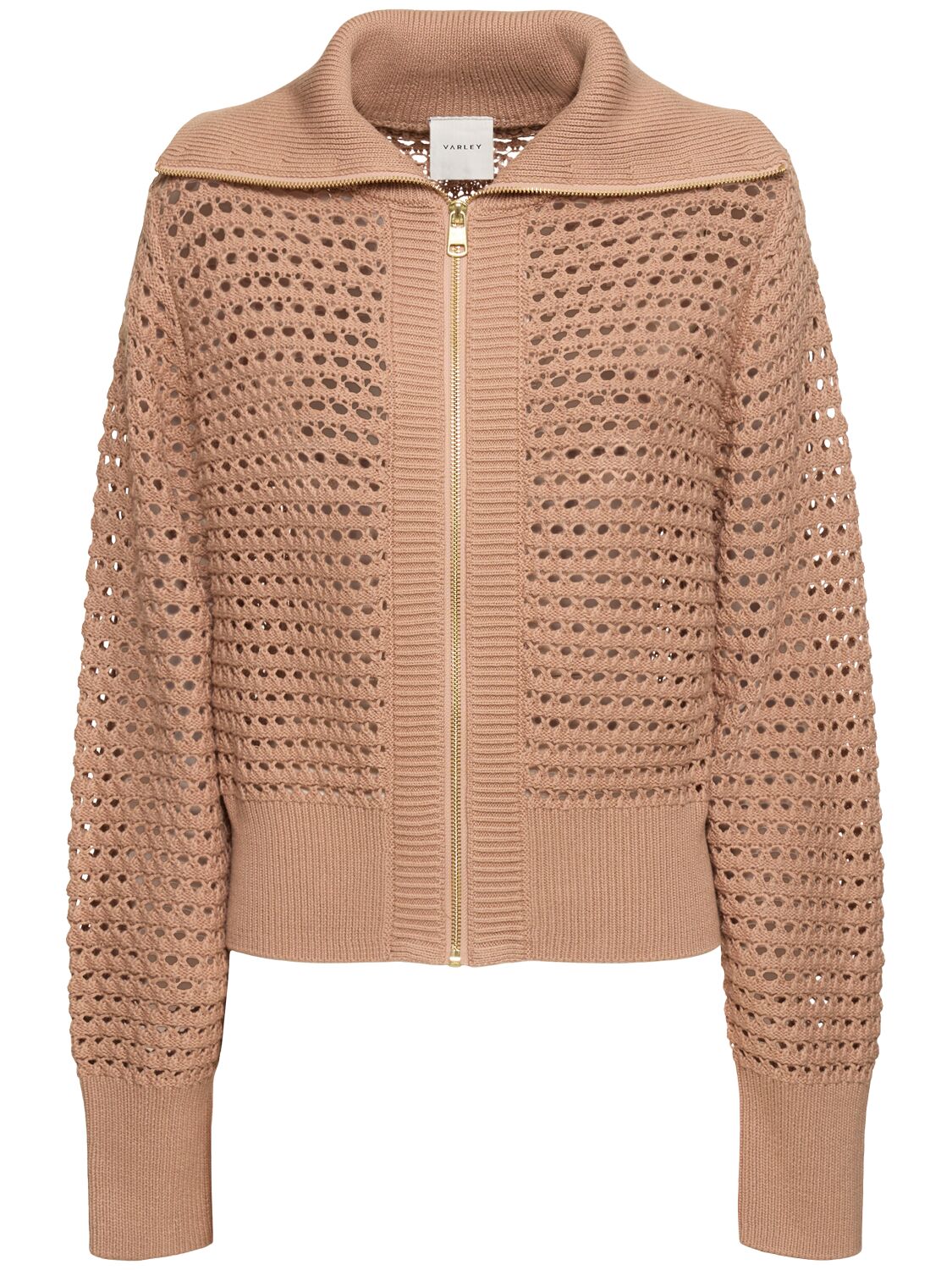 Varley Eloise Full Knit Zip Up Sweater In Warm Taupe