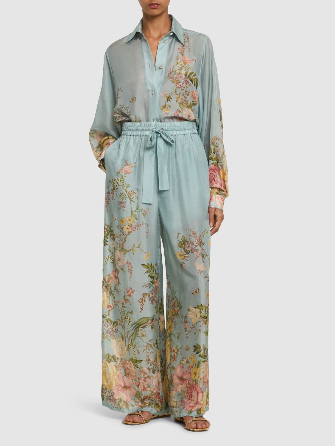 Shop Zimmermann Waverly Printed Silk Relaxed Pants In Blue,multi
