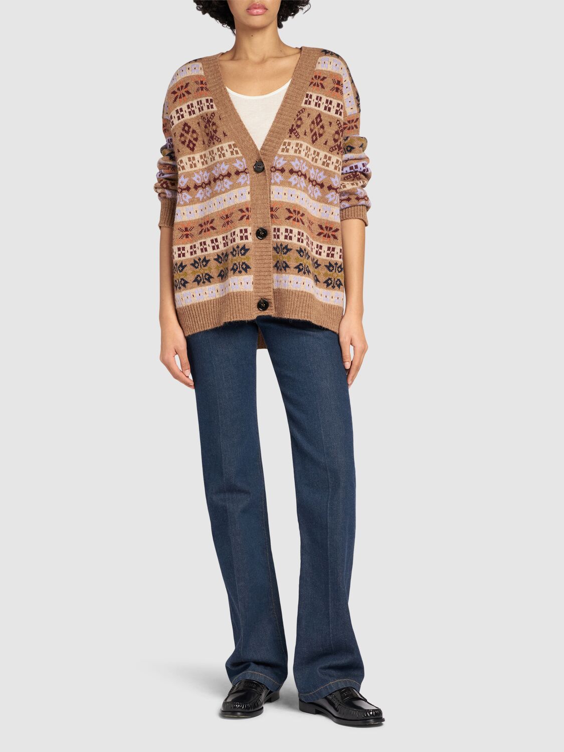 Shop Weekend Max Mara Eccelso Alpaca Blend Cardigan In Brown/multi