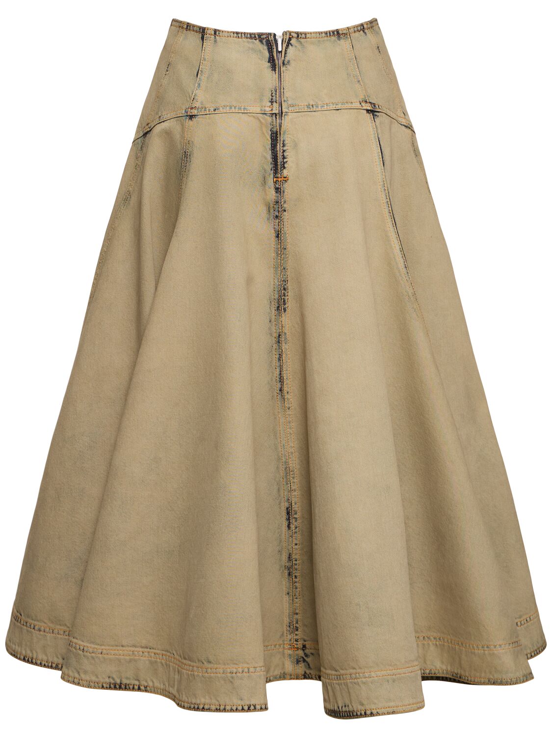 Shop Ferragamo Cotton Blend Denim Midi Skirt In Beige