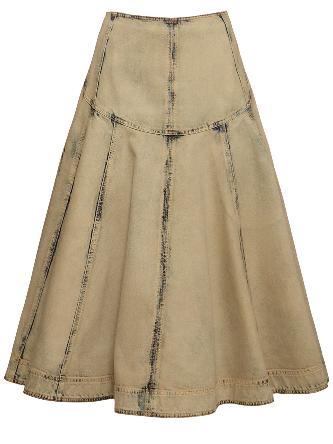 Ferragamo Cotton Blend Denim Midi Skirt In Beige