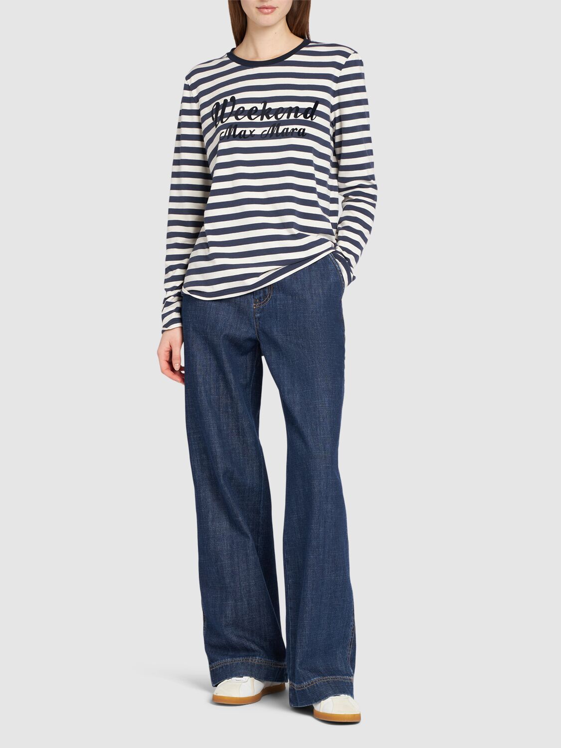 Shop Weekend Max Mara Quinoa Printed Jersey T-shirt In Blue/white