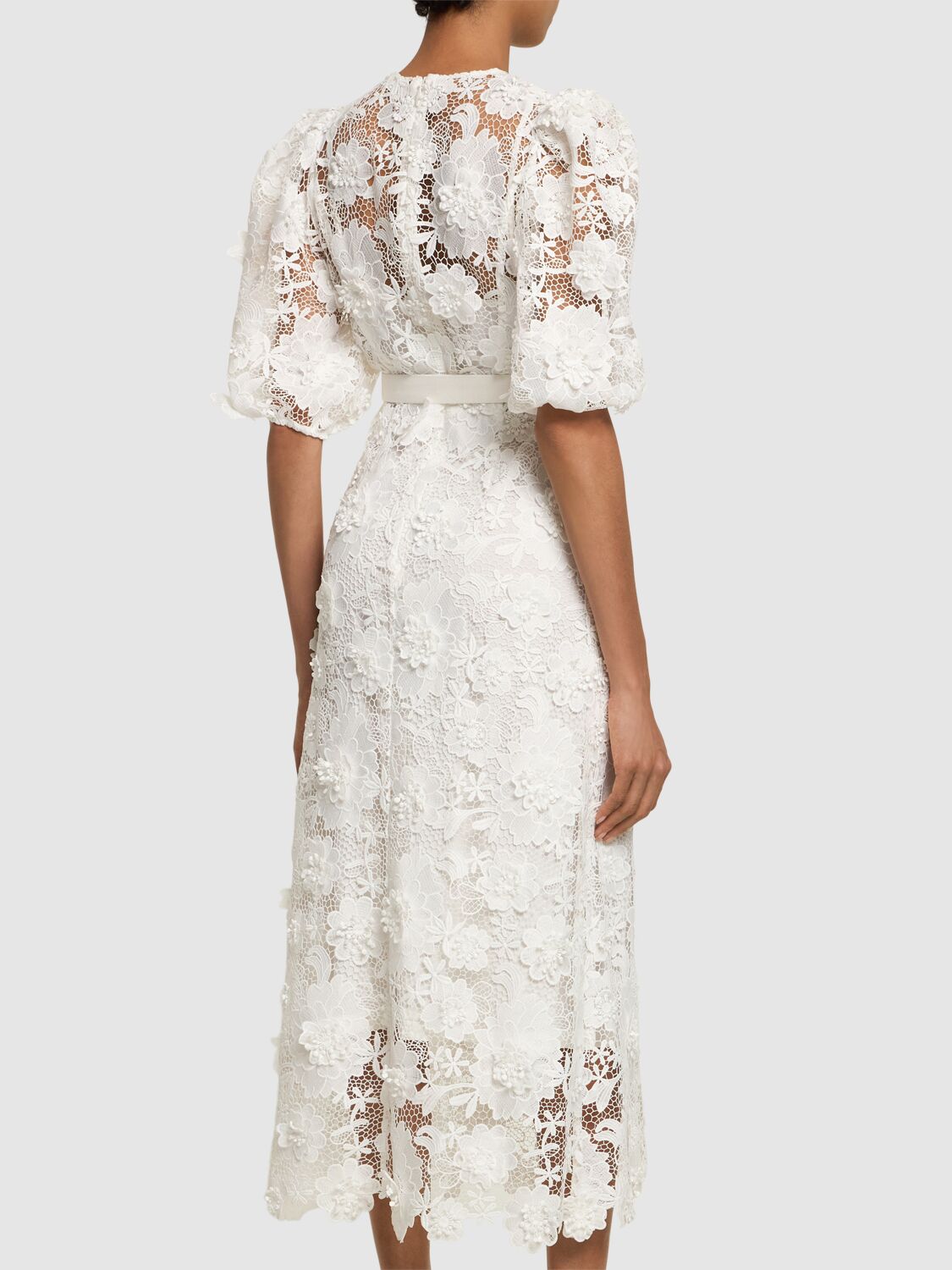 Shop Zimmermann Halliday Flower Lace Midi Dress In Ivory