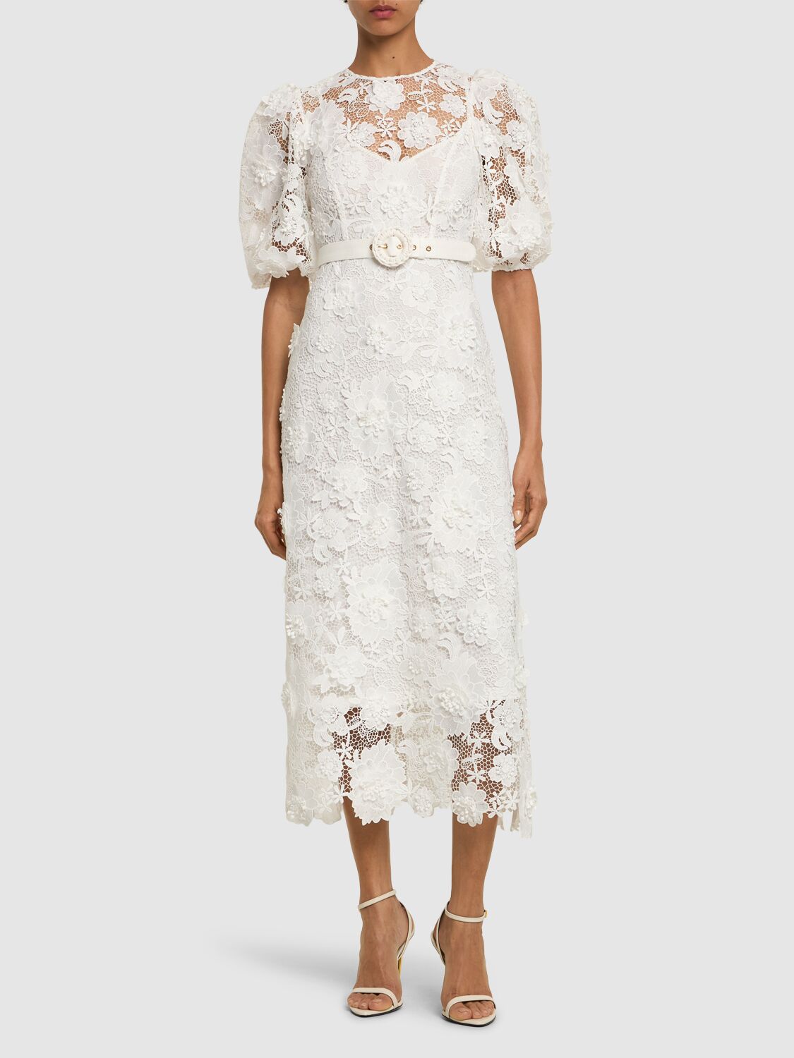 Shop Zimmermann Halliday Flower Lace Midi Dress In Ivory