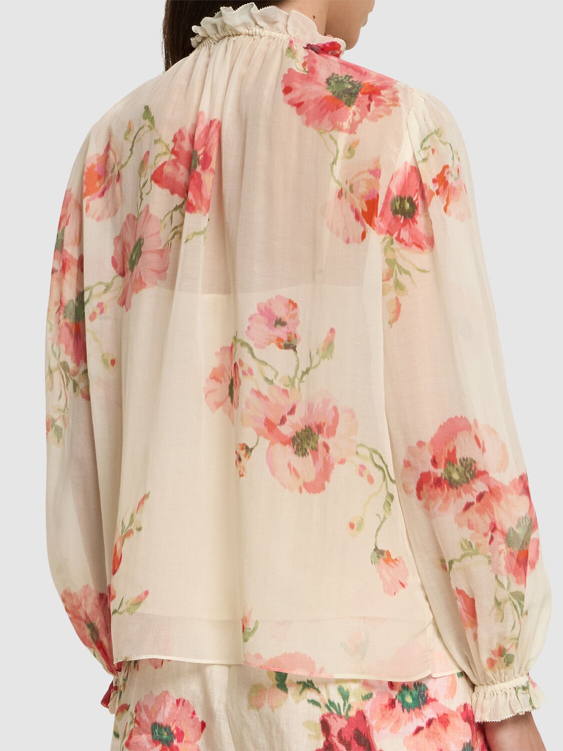 Shop Zimmermann Lightburst Cotton&silk Printed Blouse In Cream,multi