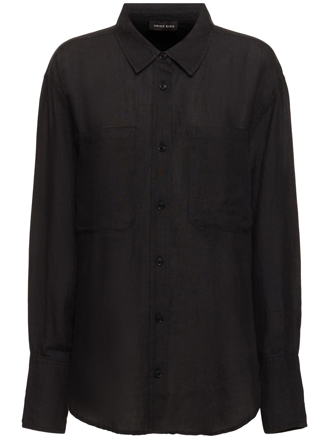 Anine Bing Dante Linen Blend Shirt In Black