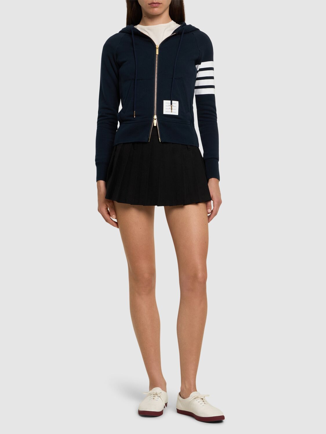 Thom Browne Fitted Blue Zipper Hoodie With Contrasting Stripes In Blue