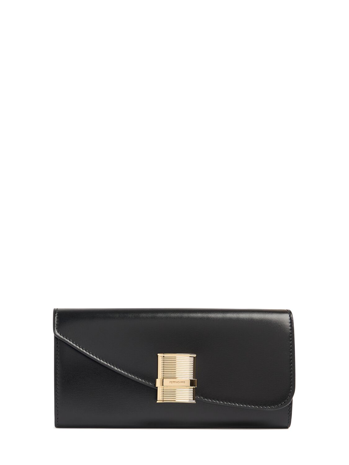 Ferragamo Leather Wallet W/ Chain In Black