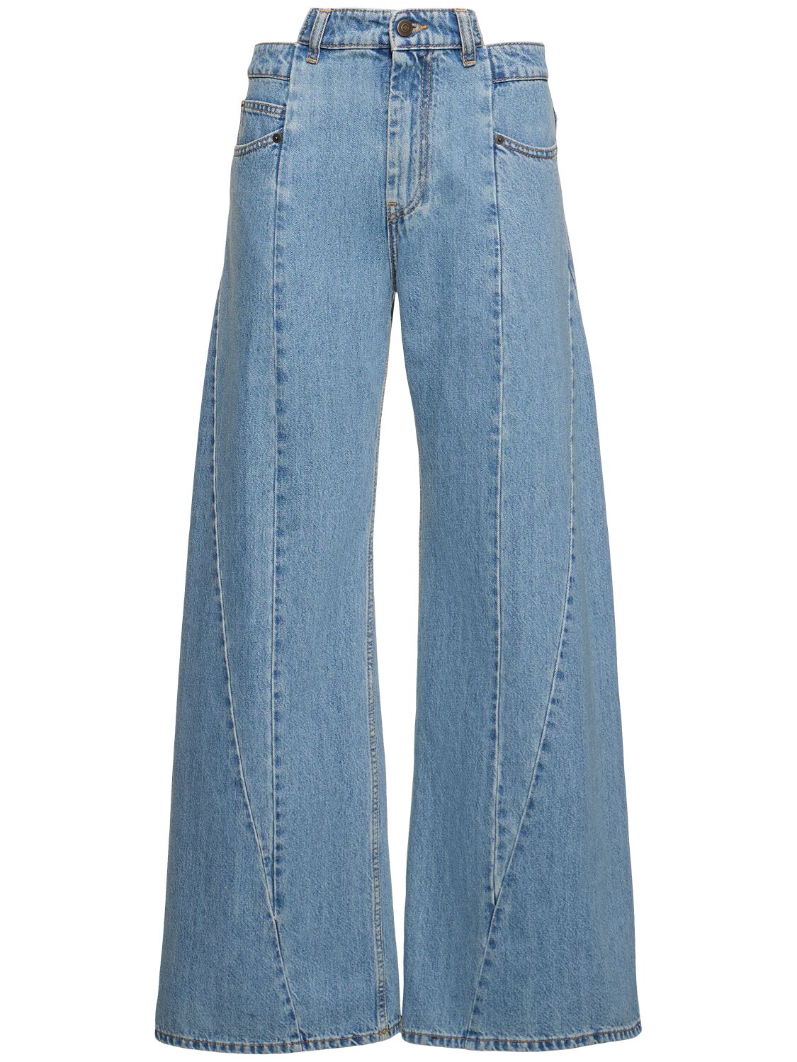 Asymmetric Wide Leg Cotton Denim Jeans