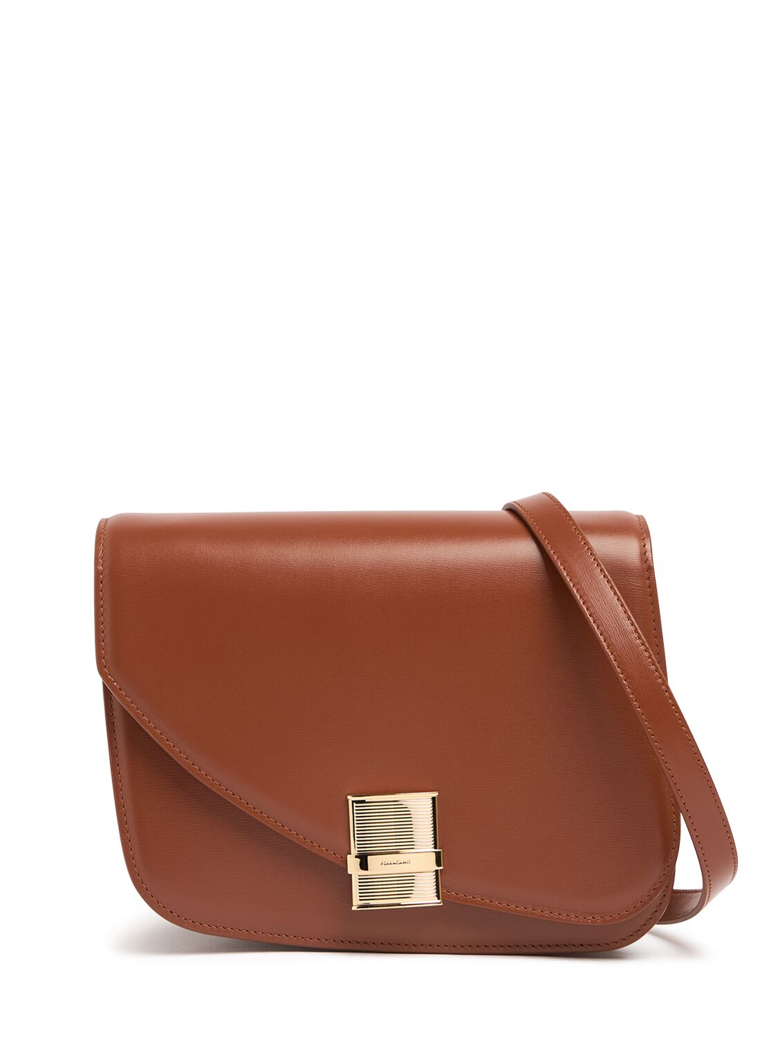 Ferragamo Medium Fiamma Leather Shoulder Bag In Cognac