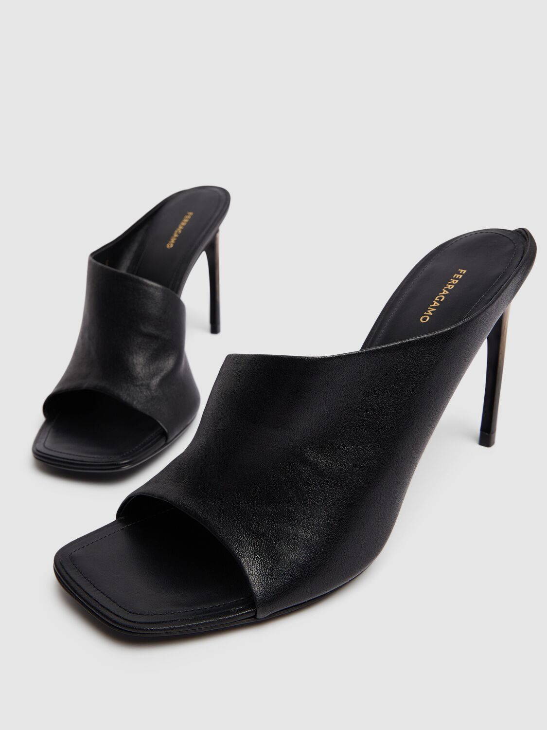 Shop Ferragamo 85mm Nymphe Leather Sandals In Black