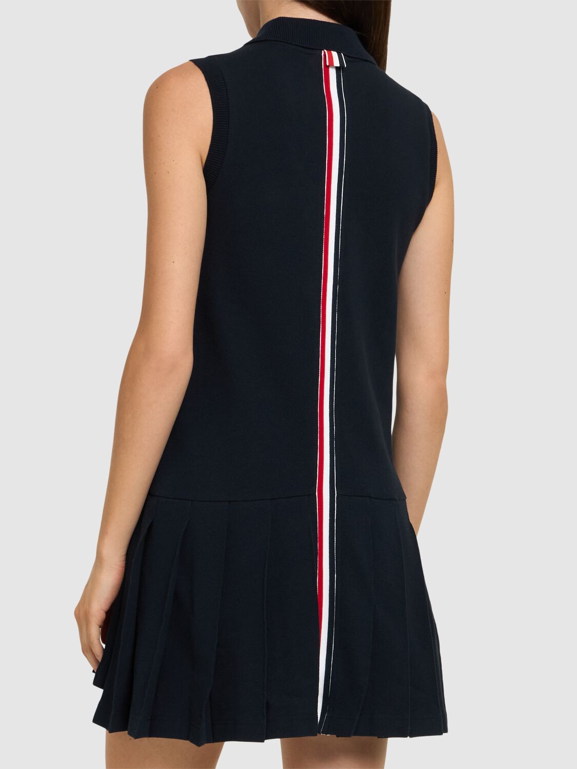 Shop Thom Browne Sleeveless Pleated Tennis Mini Dress In Blue