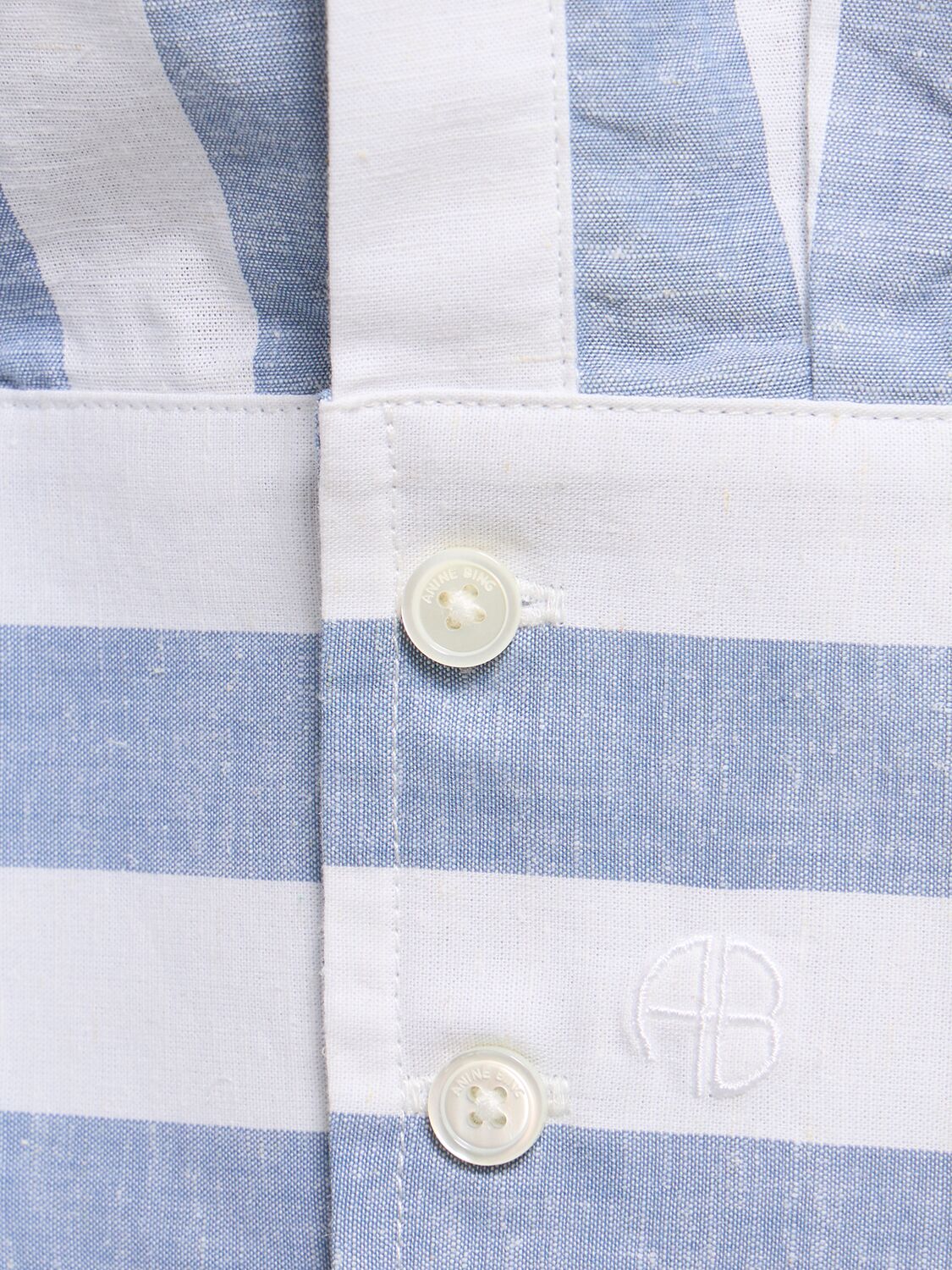 Shop Anine Bing Plaza Striped Cotton & Linen Shirt In White,blue