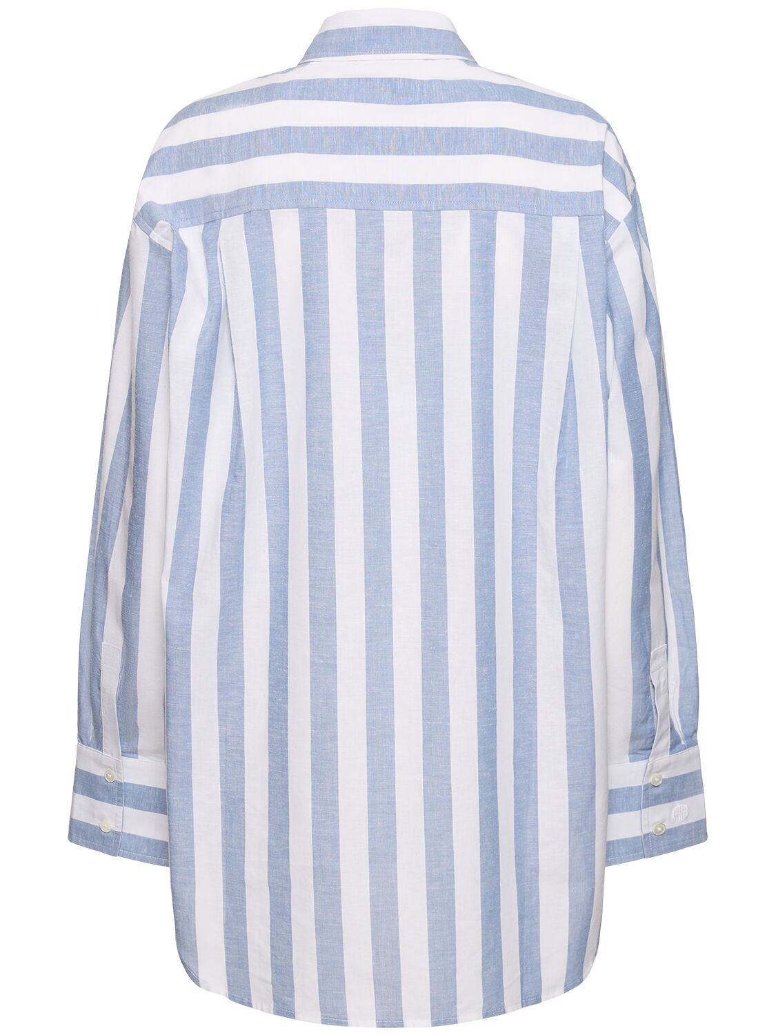 Shop Anine Bing Plaza Striped Cotton & Linen Shirt In White,blue