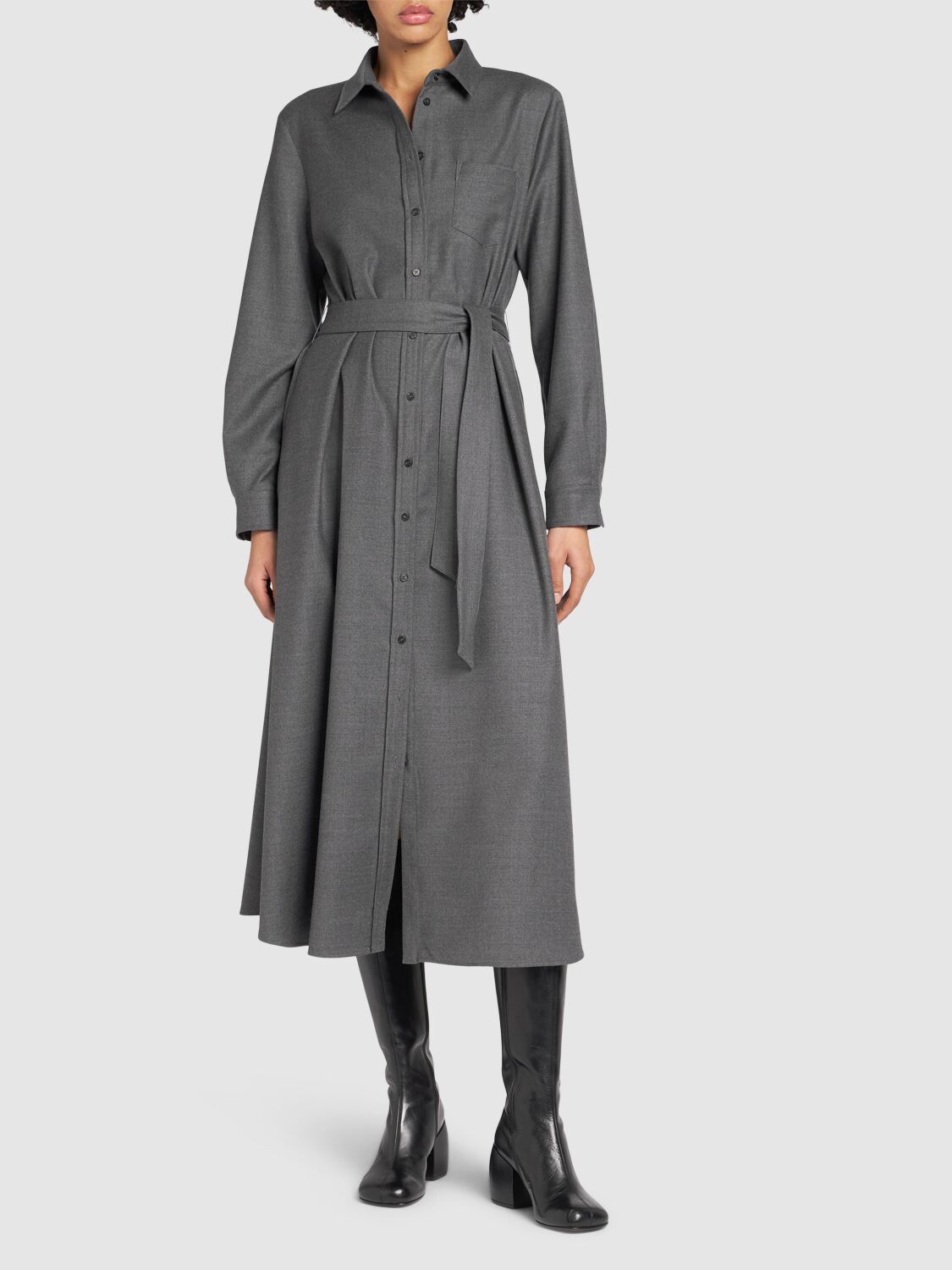 Shop Weekend Max Mara Etiopia Wool Blend Flannel Midi Dress In Grey