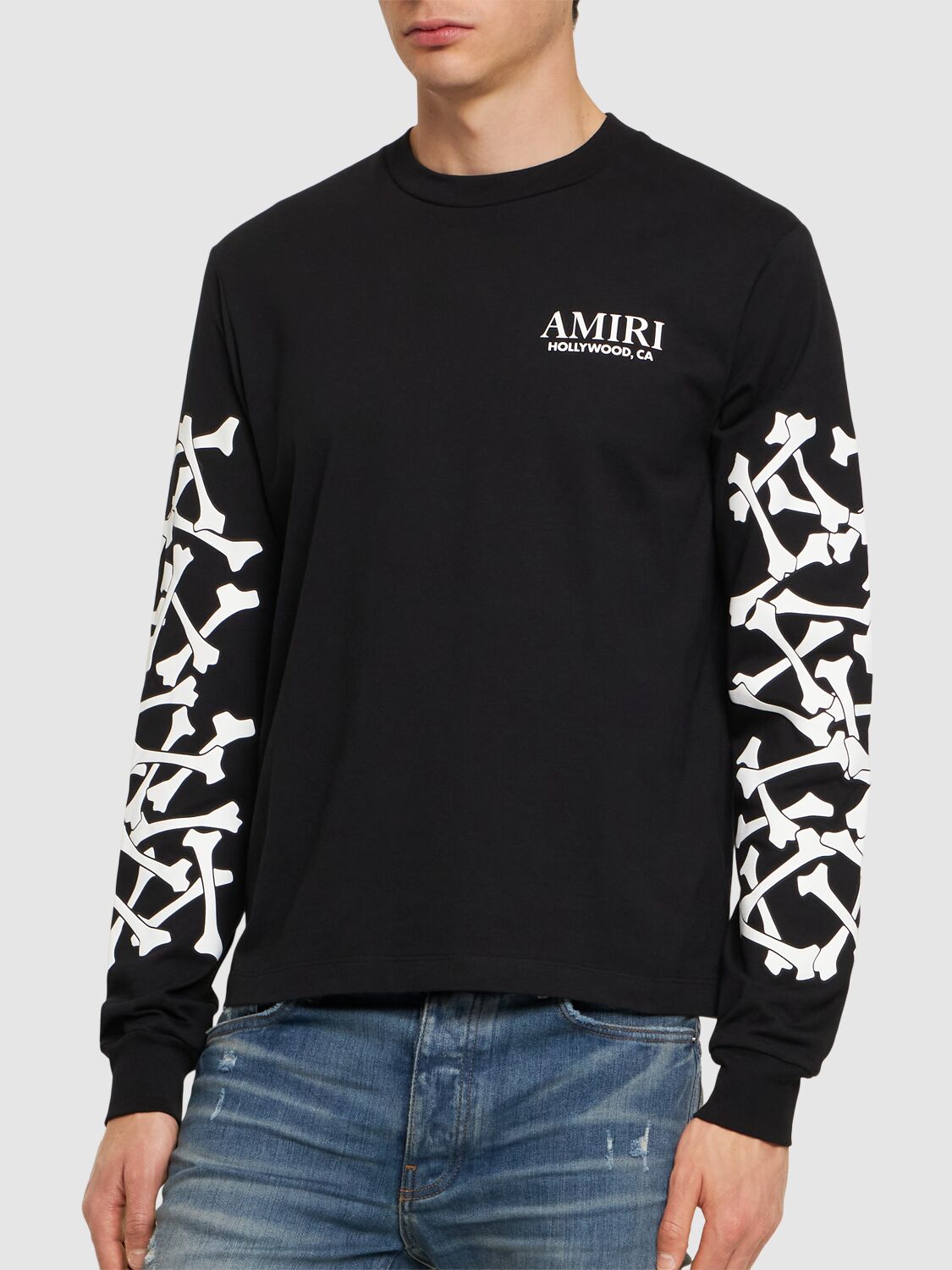 Shop Amiri Bones Stacked Cotton Long Sleeve T-shirt In Black