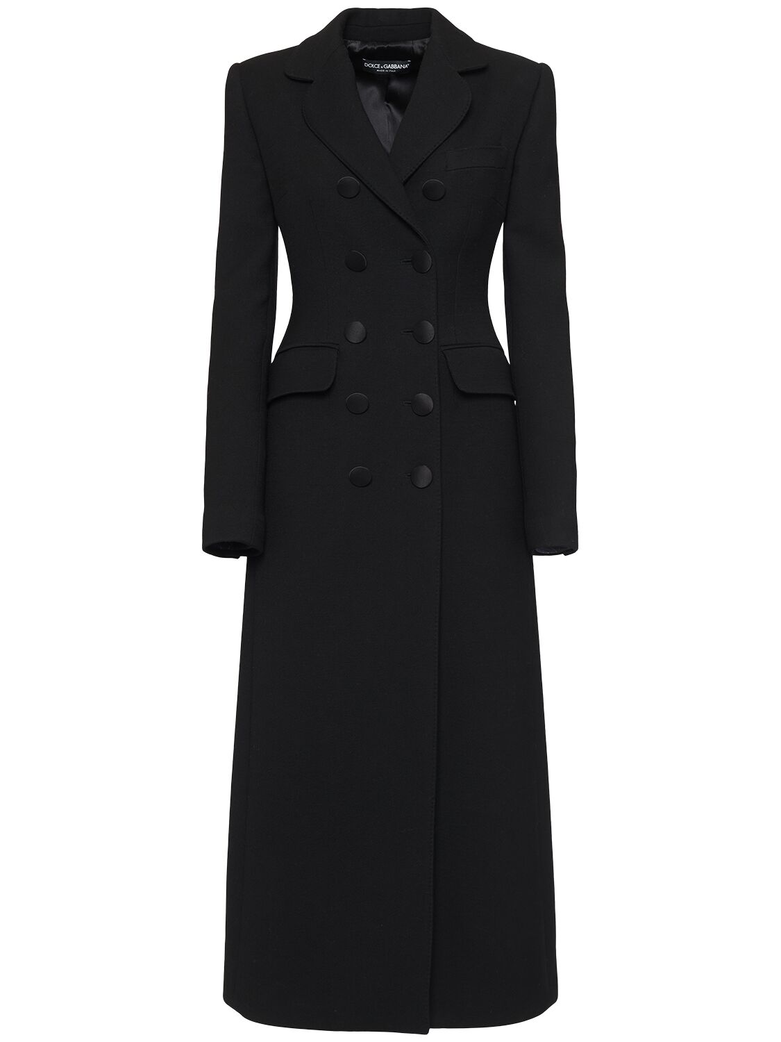 Shop Dolce & Gabbana Double Breast Crepe Long Coat In Black