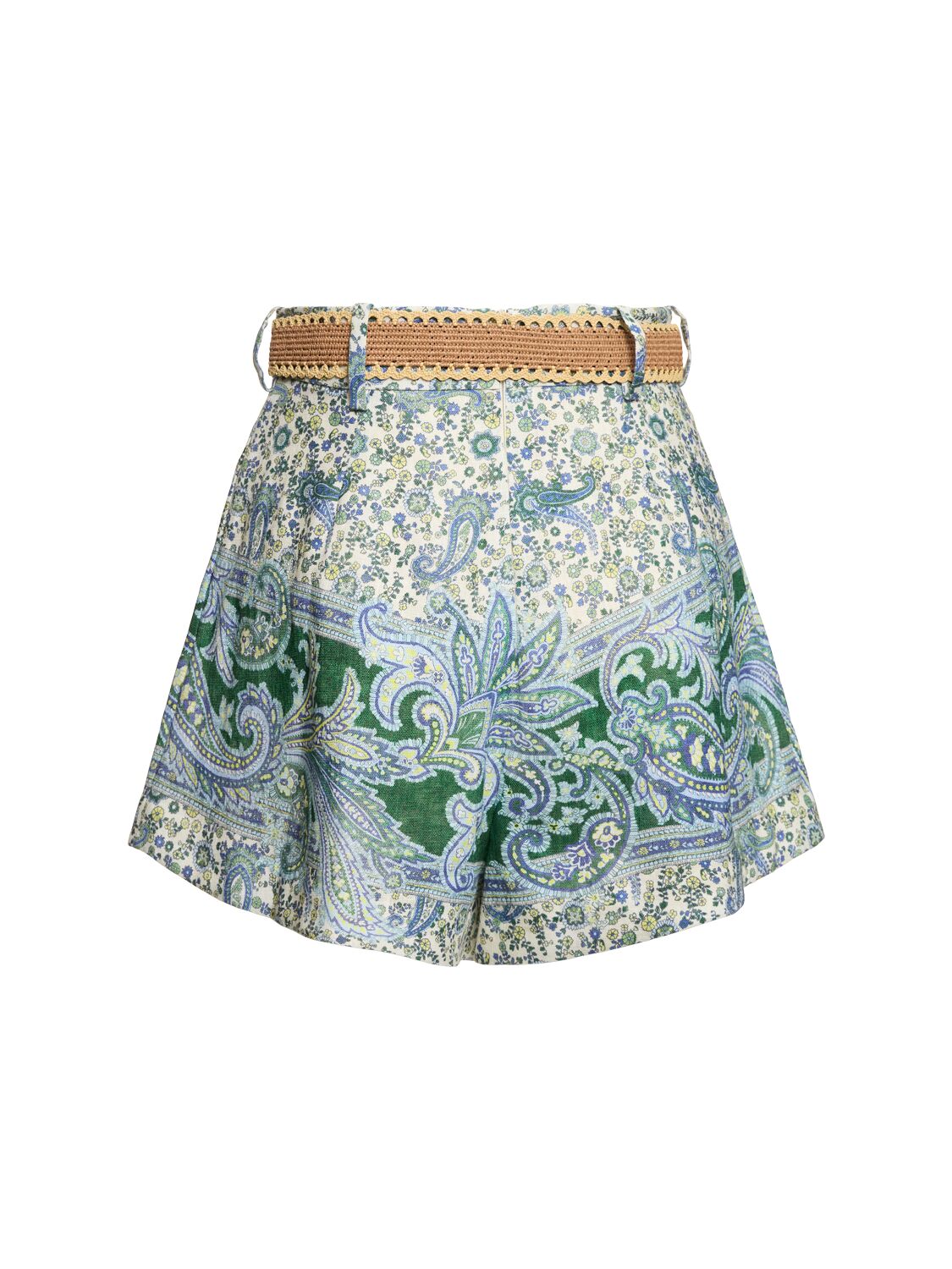 Shop Zimmermann Ottie Printed Linen Belted Shorts In Green,multi