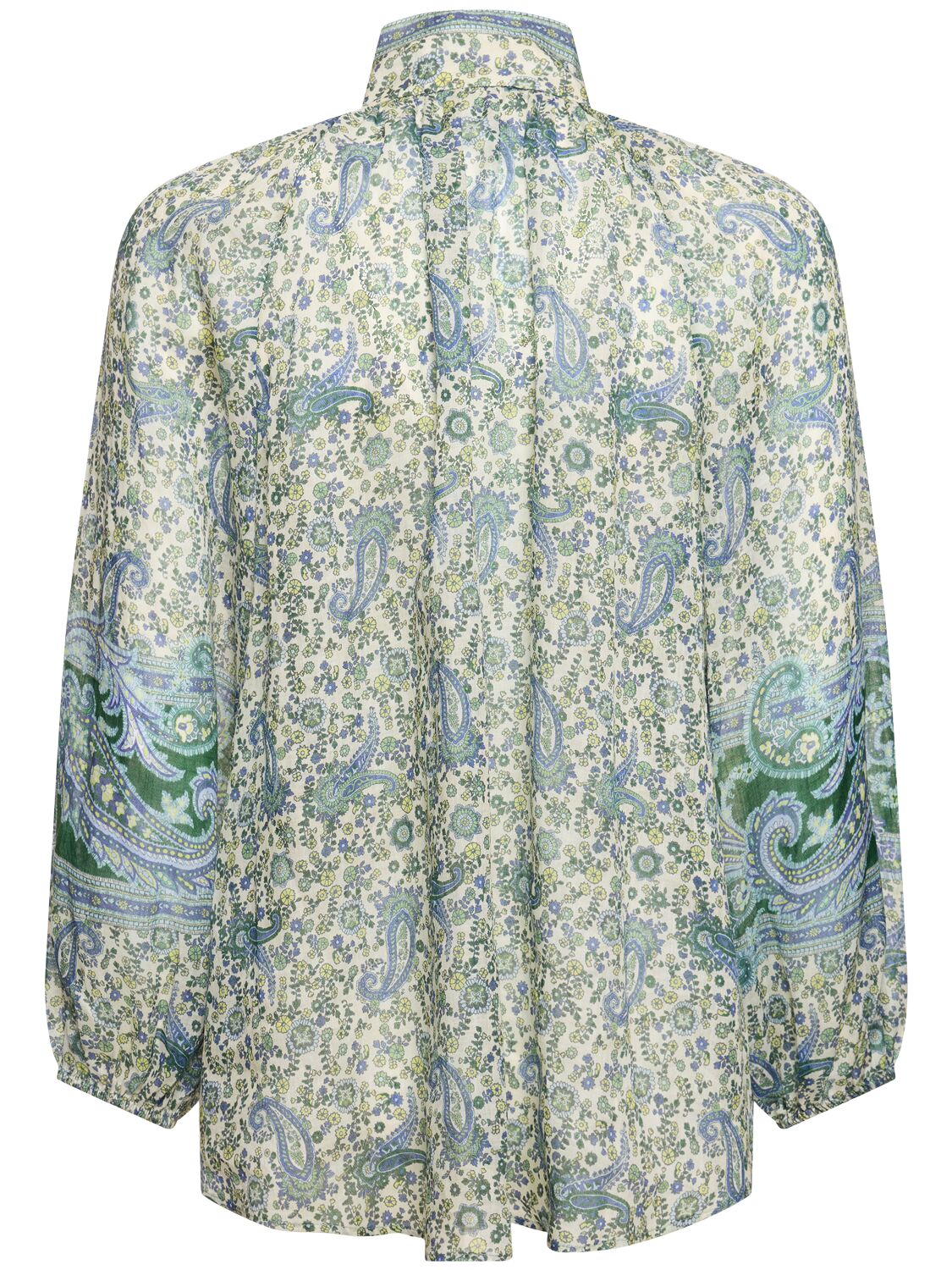 Shop Zimmermann Ottie Printed Ramie Billow Blouse In Green,multi