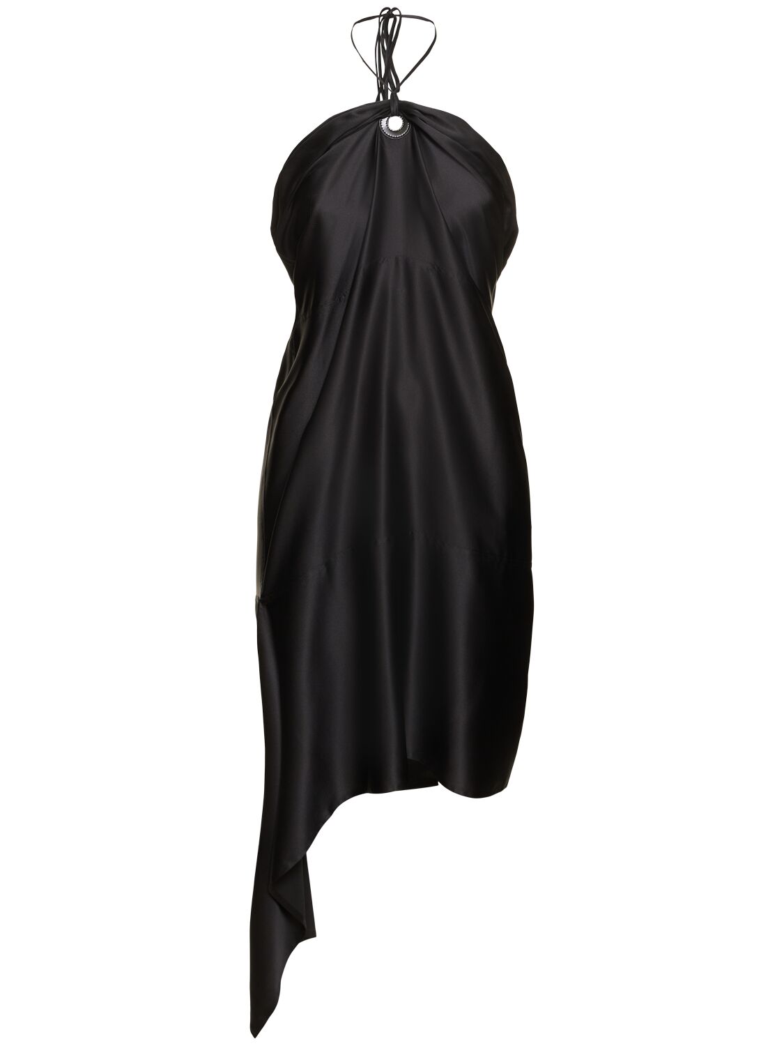 Shop Ferragamo Tech Satin Asymmetric Midi Dress In Black
