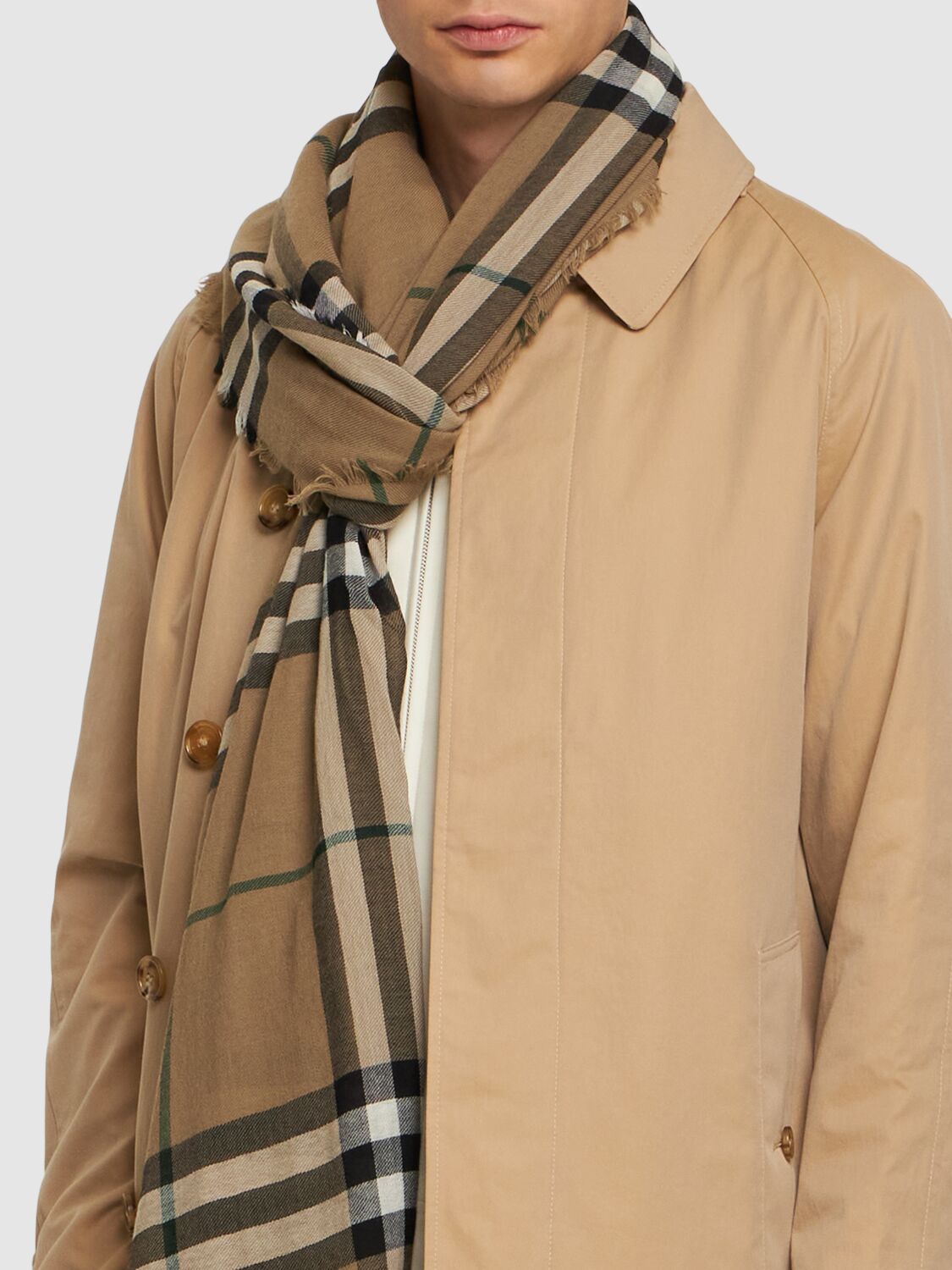 Shop Burberry Giant Check Wool Scarf In Linden