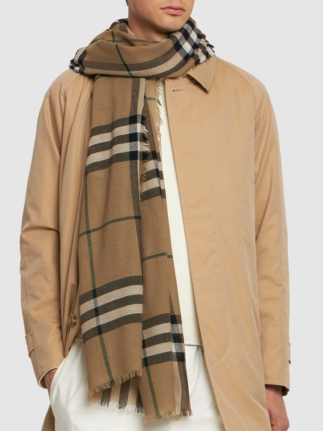 Shop Burberry Giant Check Wool Scarf In Linden