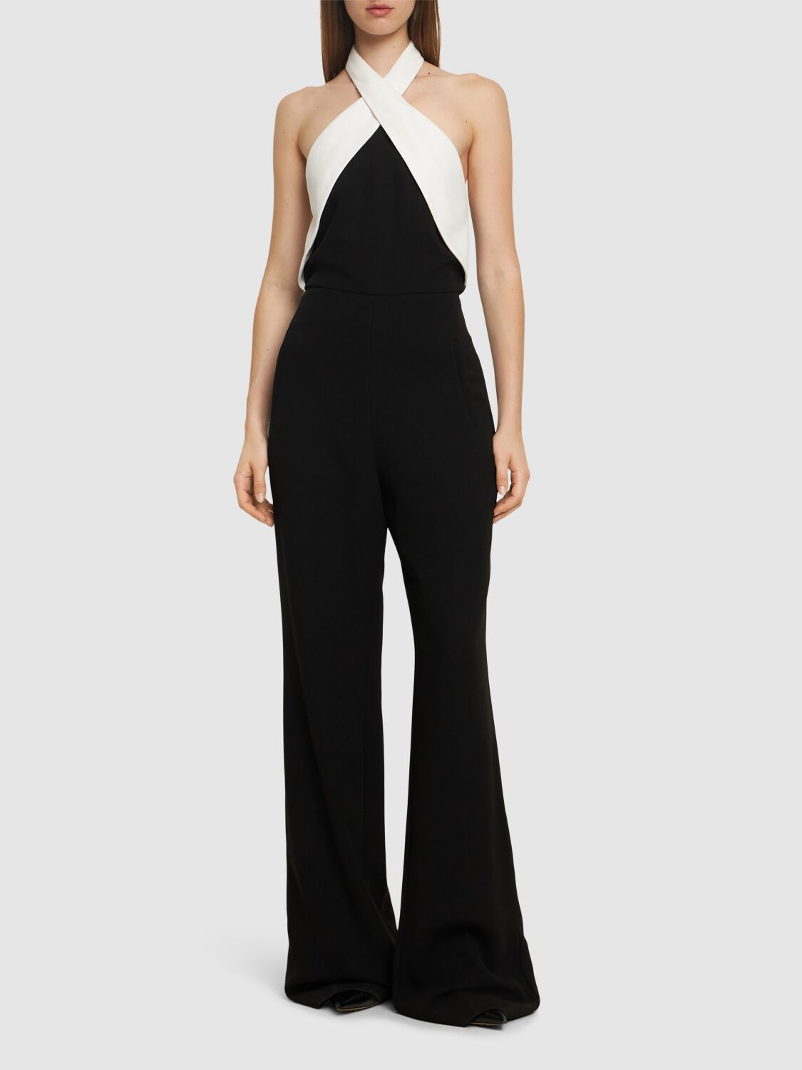 Roland Mouret Cady Halterneck Jumpsuit In Black/white