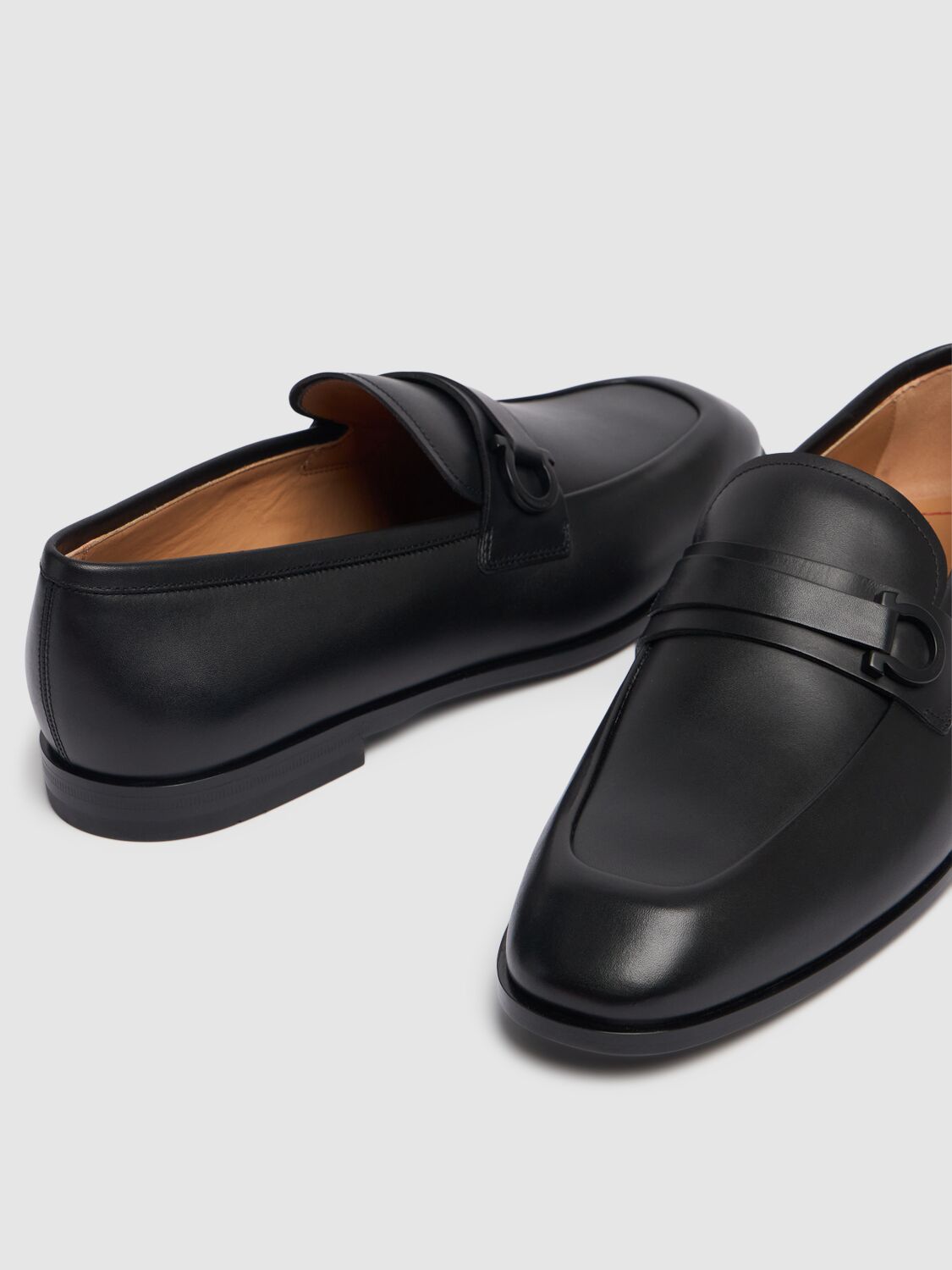 Shop Ferragamo Florio Leather Loafers In Black