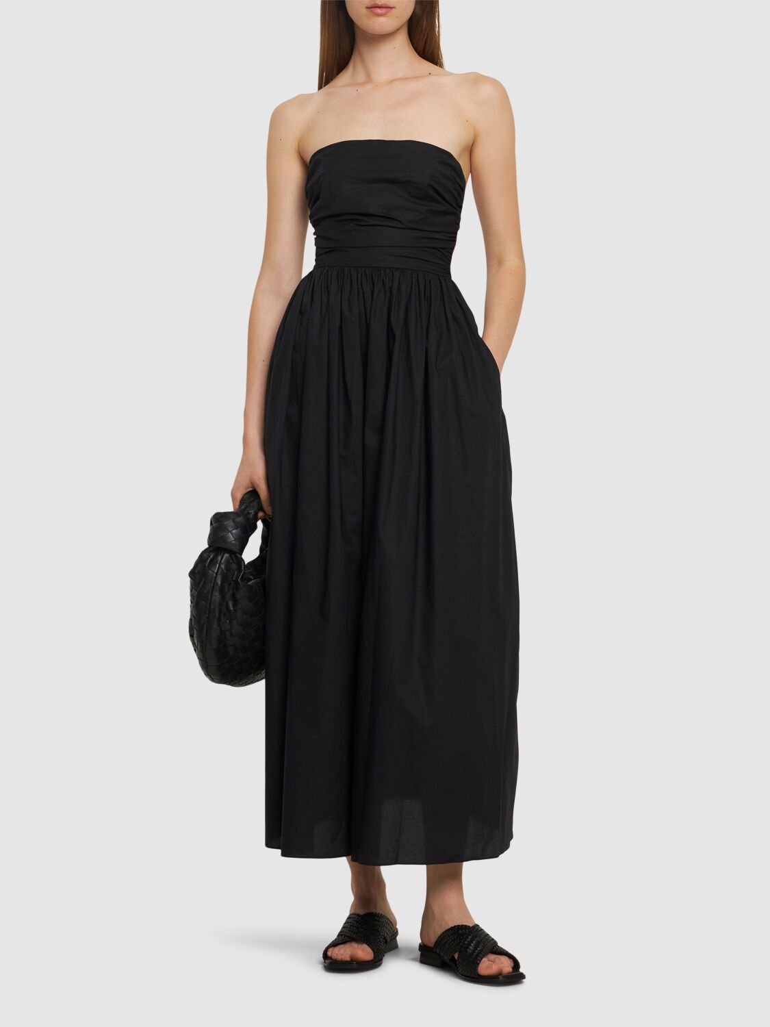 Shop Matteau Strapless Cotton Maxi Dress In Black