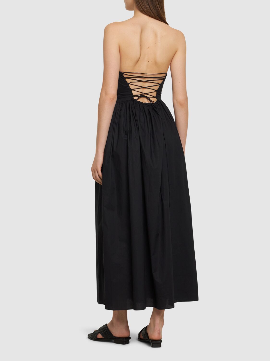 Shop Matteau Strapless Cotton Maxi Dress In Black