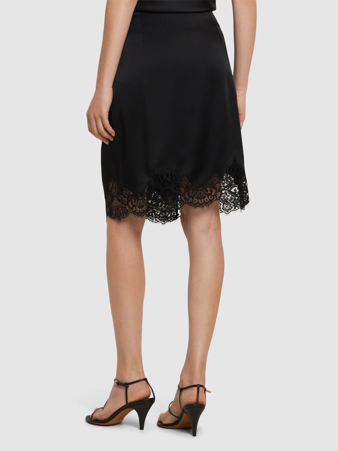 Shop Stella Mccartney Iconic Satin & Lace Knee Length Skirt In Black