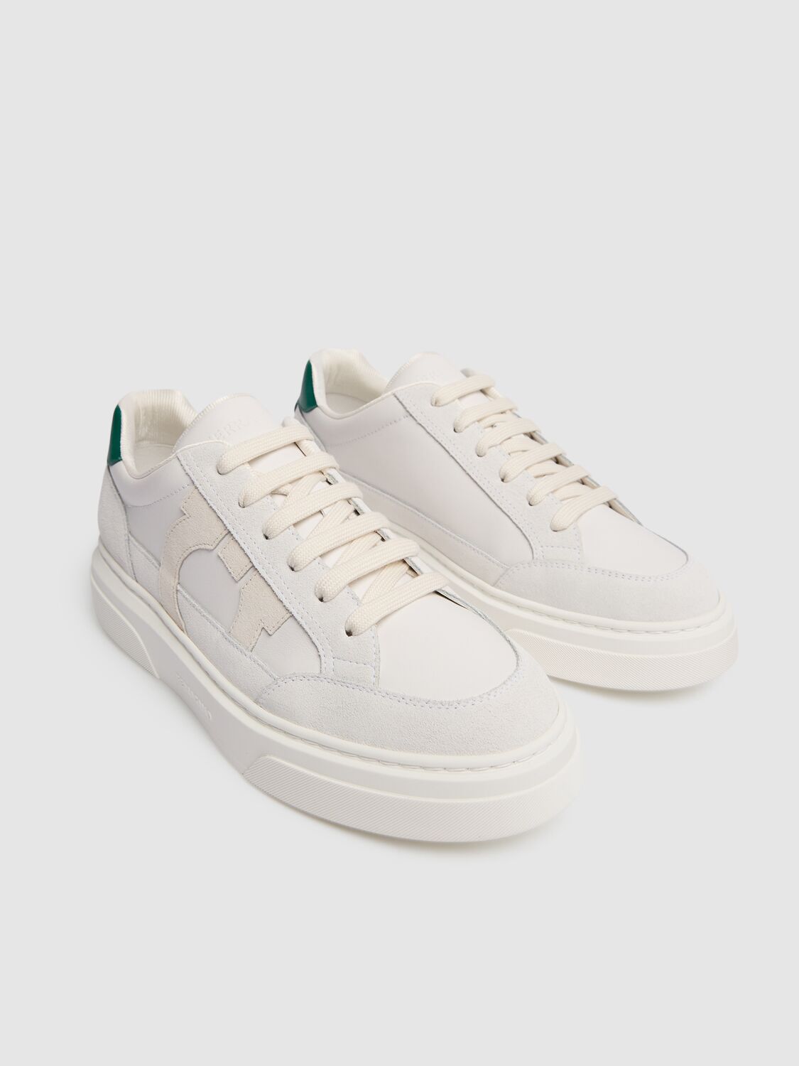 Shop Ferragamo Cassina Leather Sneakers In White,green