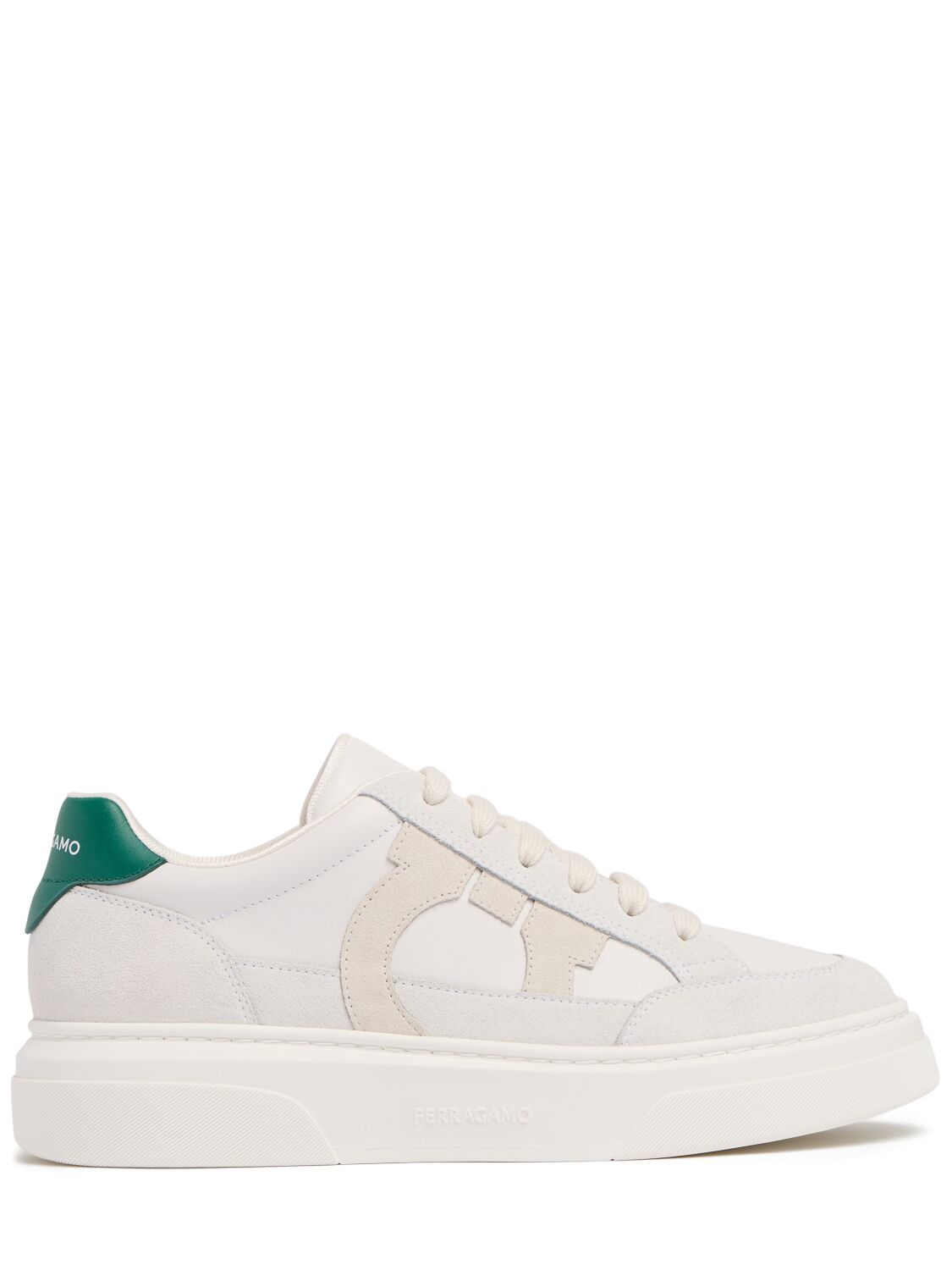 Shop Ferragamo Cassina Leather Sneakers In White,green