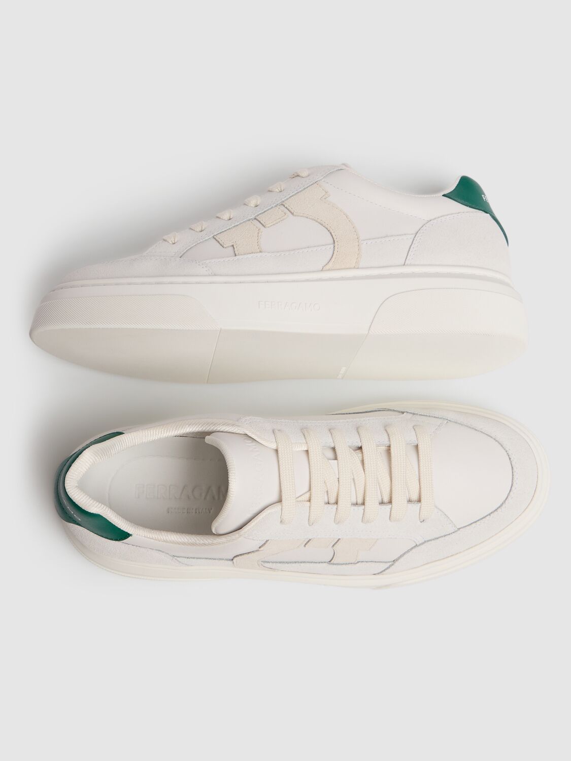 Shop Ferragamo Cassina Leather Sneakers In White,green