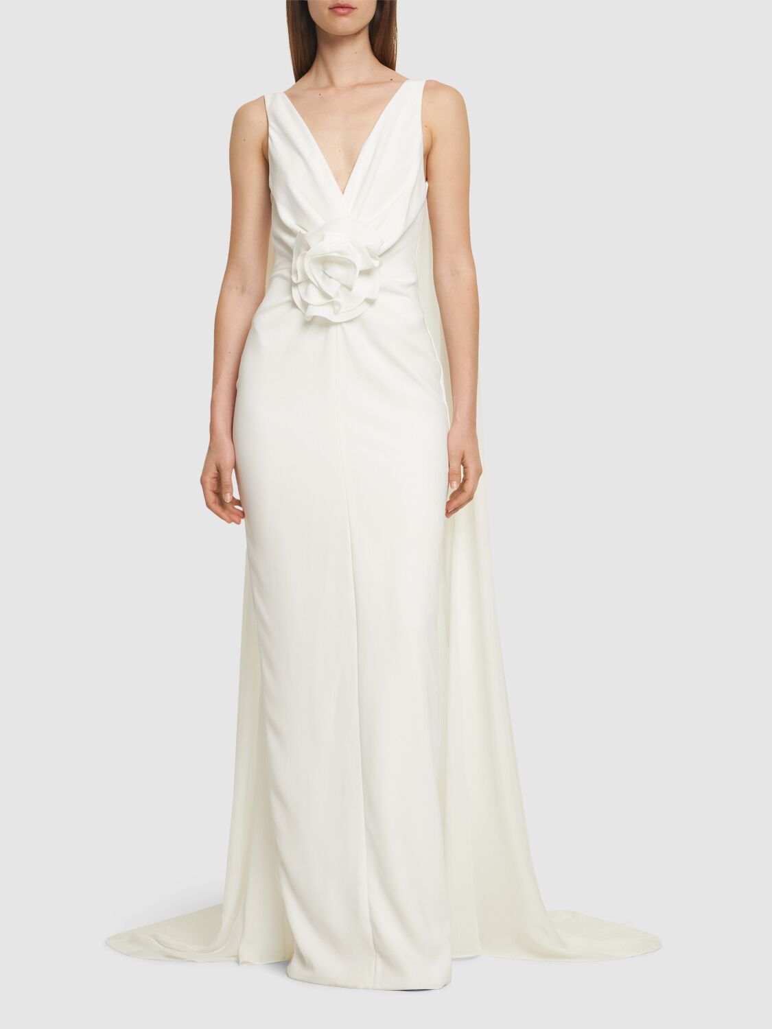 Shop Roland Mouret Light Cady Gown W/ Cape In White