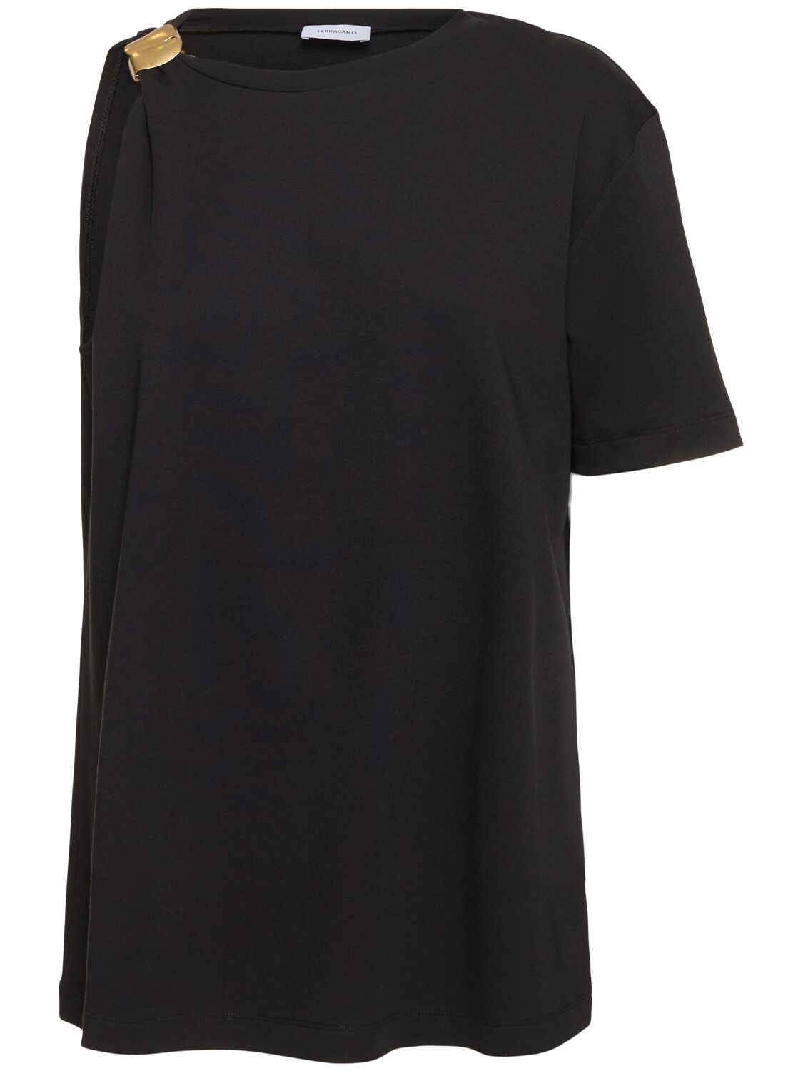 Ferragamo Asymmetric Cotton Blend Jersey Top In Black