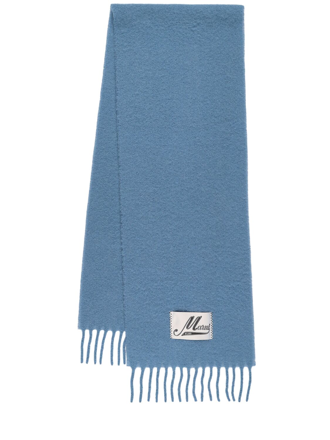 Marni Logo Label Alpaca Blend Scarf In Light Blue