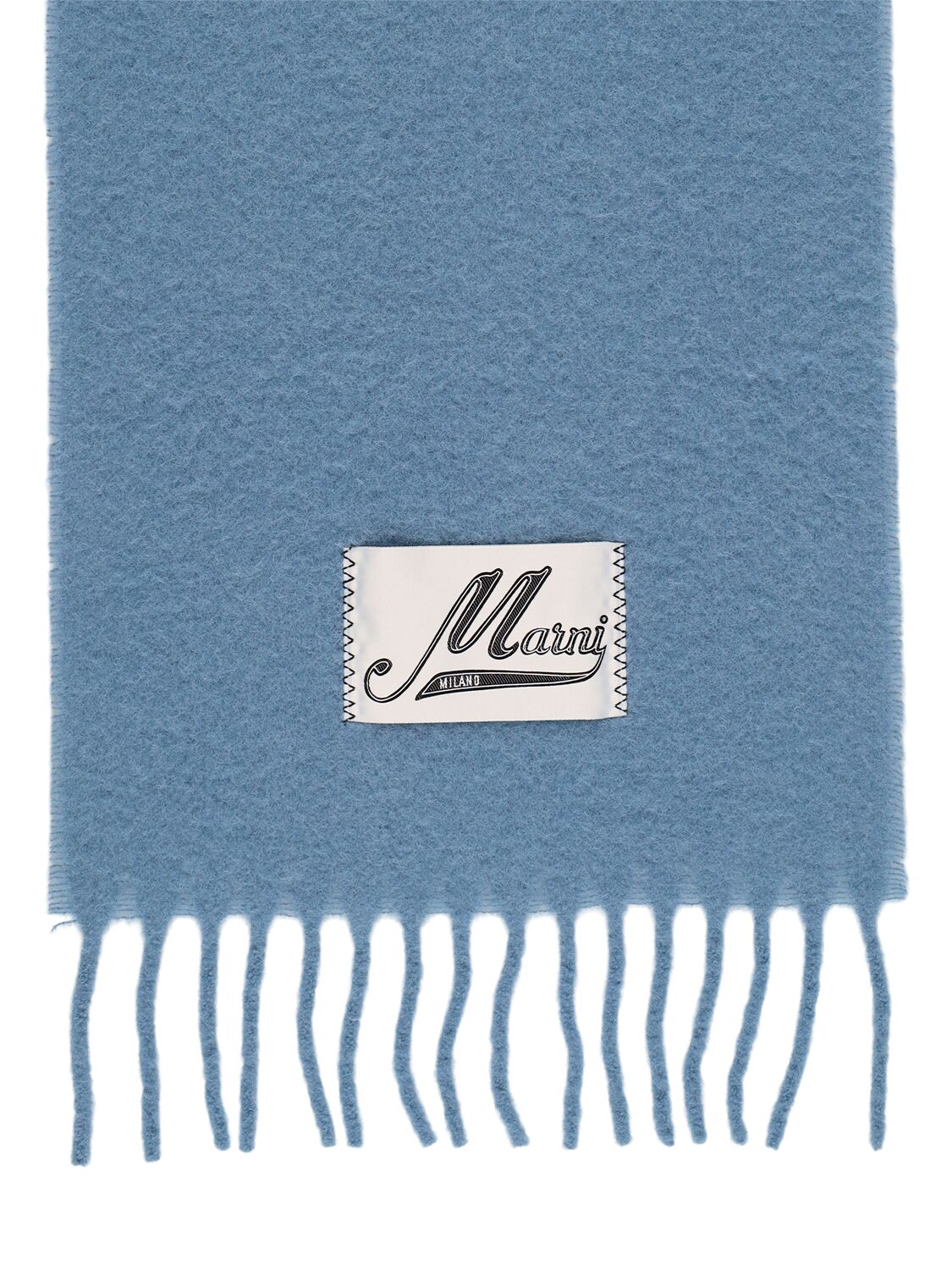 Shop Marni Logo Label Alpaca Blend Scarf In Light Blue