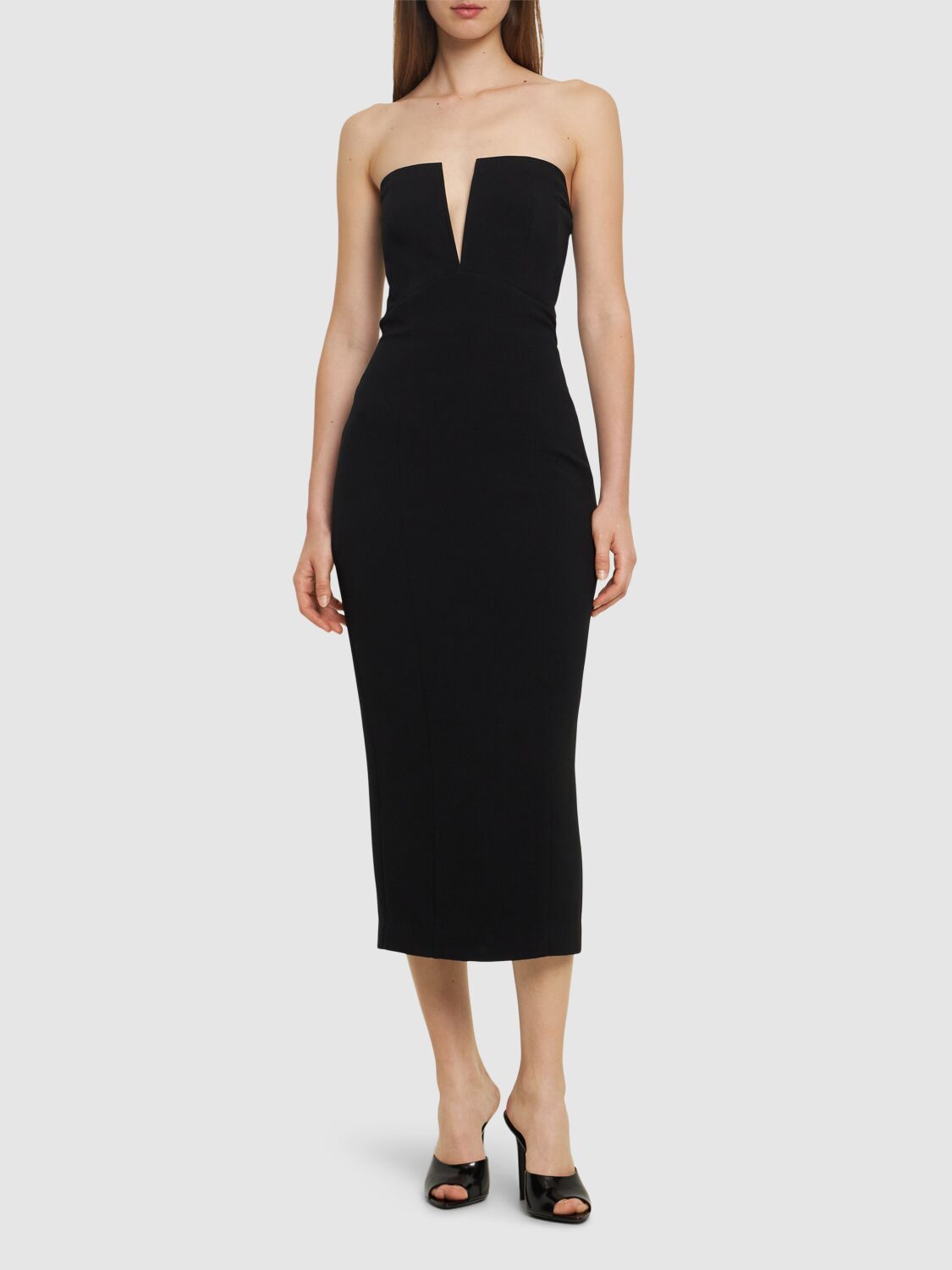 Shop Roland Mouret Strapless Stretch Wool & Silk Midi Dress In Black