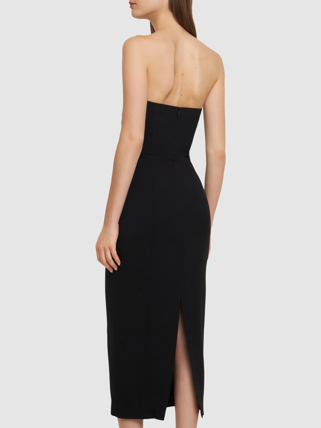 Shop Roland Mouret Strapless Stretch Wool & Silk Midi Dress In Black