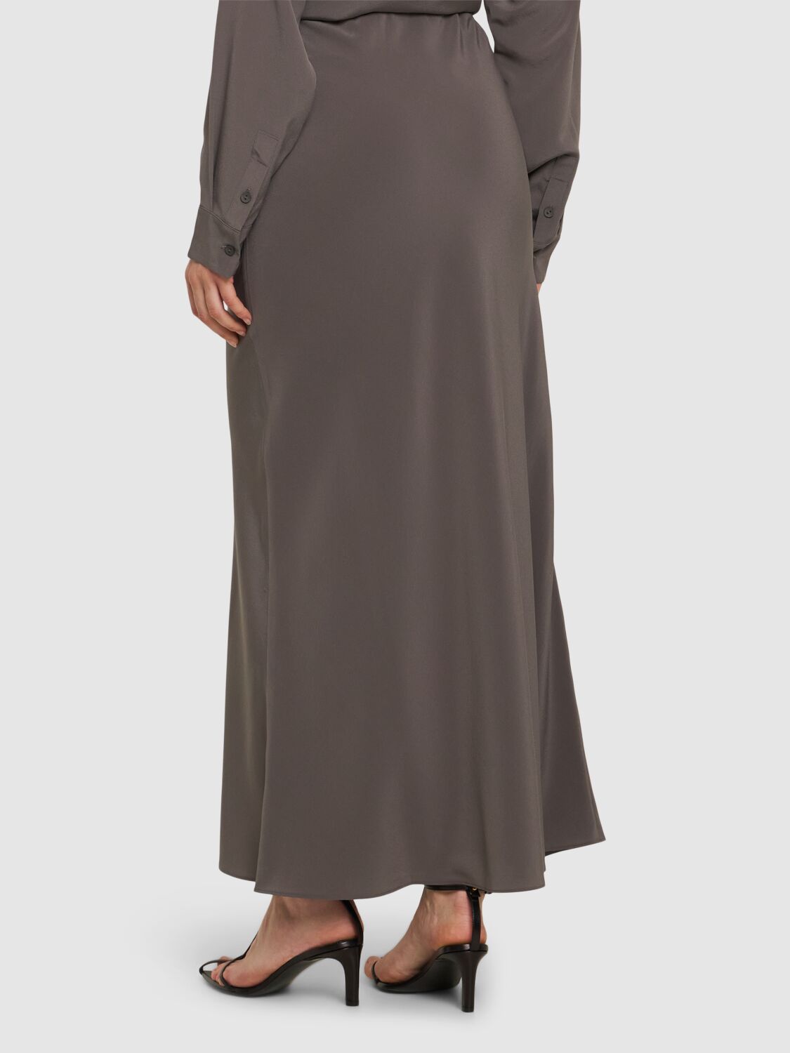 Shop Matteau Silk Elastic Long Skirt In Taupe Grey