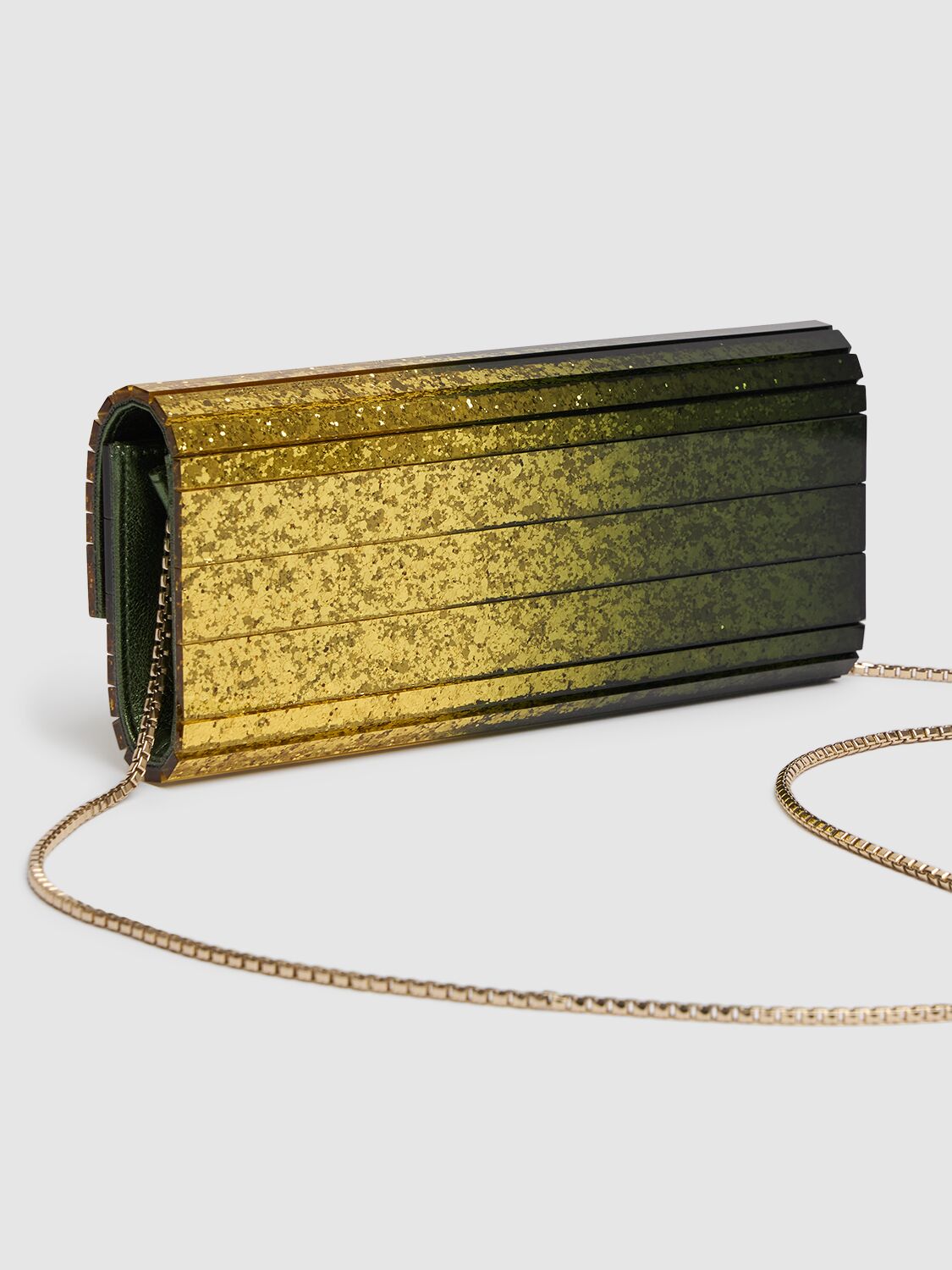 Shop Jimmy Choo Sweetie Glittered Clutch In Canary/matcha