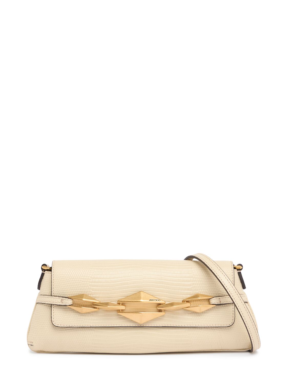 Jimmy Choo Small E/w Diamond Embossed Leather Bag In Bamboo/gold