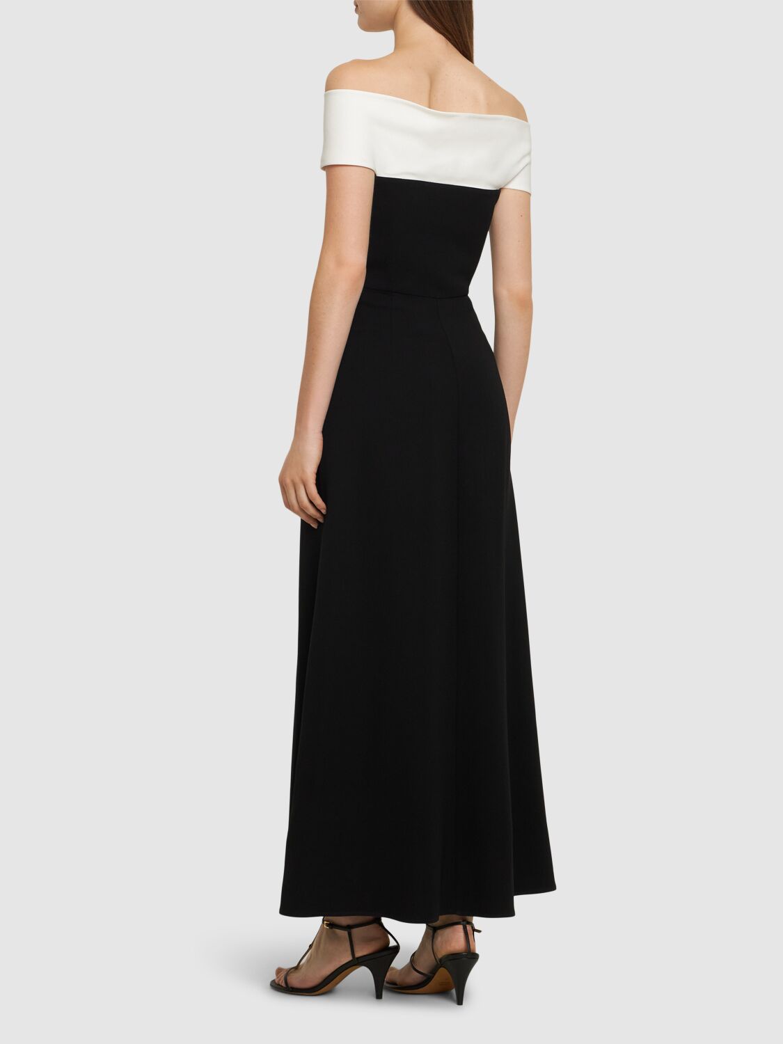 Shop Roland Mouret Off-the-shoulder Light Cady Maxi Dress In Black/white