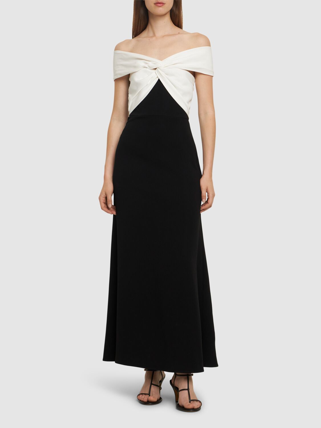 Shop Roland Mouret Off-the-shoulder Light Cady Maxi Dress In Black/white