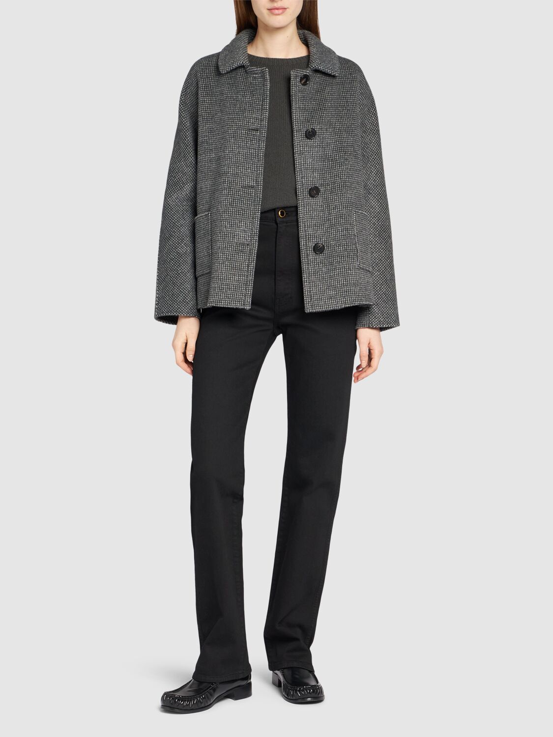 Shop 's Max Mara Sorriso Wool Blend Shirt Jacket In Grey/black