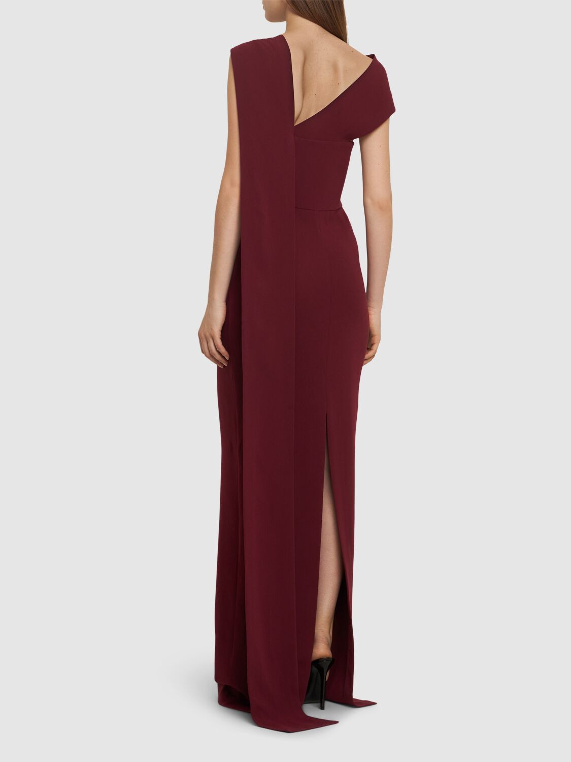 Shop Roland Mouret Asymmetric Light Cady Maxi Dress In Burgundy