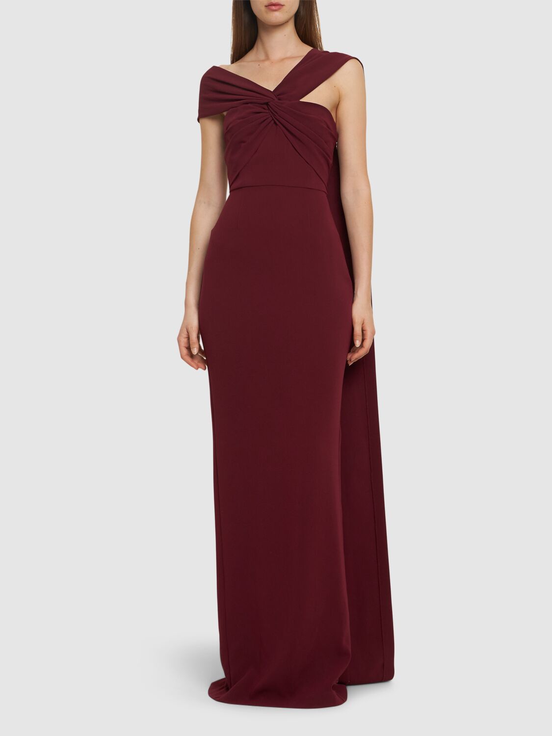 Shop Roland Mouret Asymmetric Light Cady Maxi Dress In Burgundy