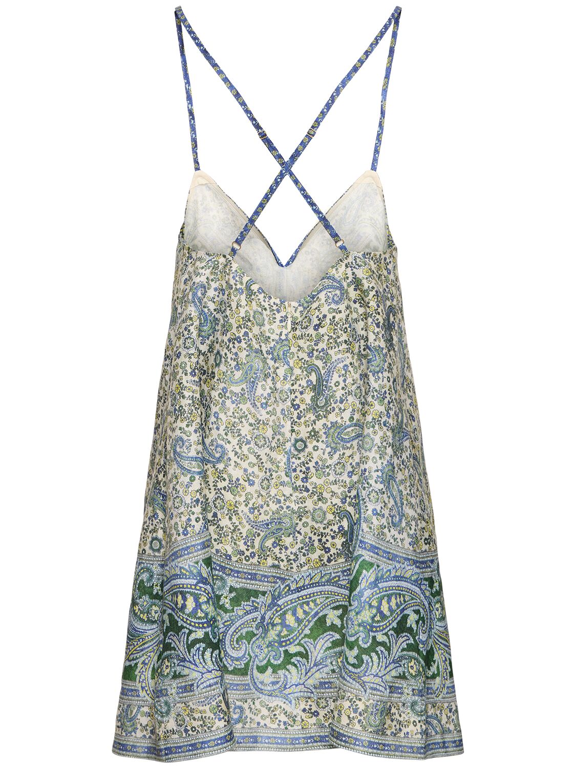 Shop Zimmermann Ottie Linen Swing Mini Dress In Green,multi